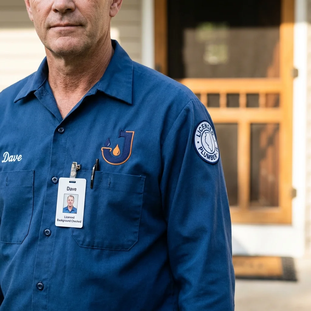 Licensed plumber showing ID badge in Sag Harbor, NY
