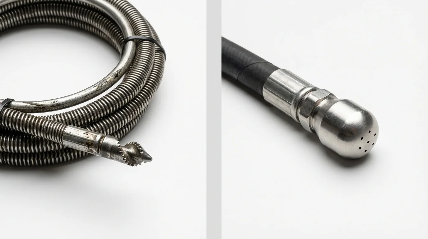 Drain snake cable and hydro jetting nozzle used for drain cleaning in Sag Harbor, NY
