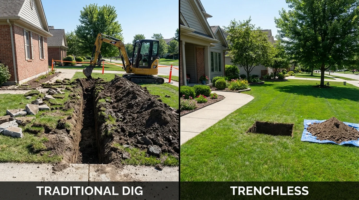 Trenchless sewer repair with minimal yard damage versus traditional excavation in Sag Harbor, NY